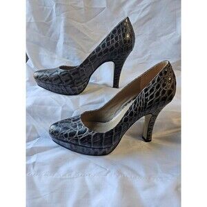 Talbots Womens Gray Crocodile Print Textured Platform Pumps Size 7B